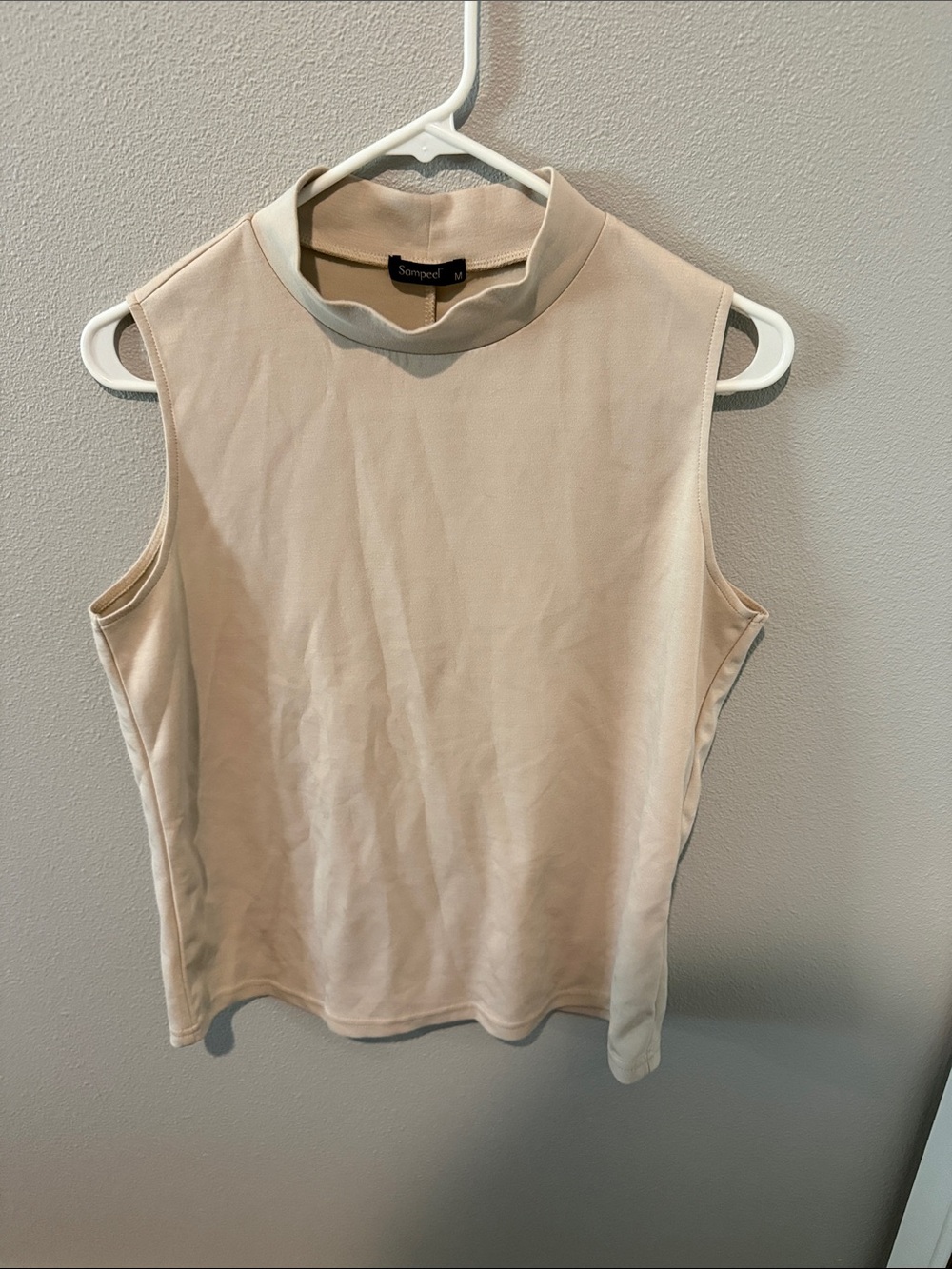Sanpeel Mock Neck Sleeveless Tank and Pants in Light Beige
